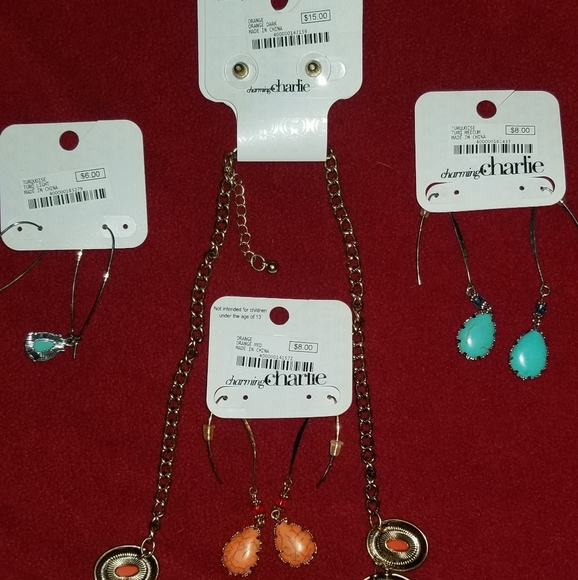Orange Stone Statement Necklace & 4 Earring Sets - Picture 6 of 6